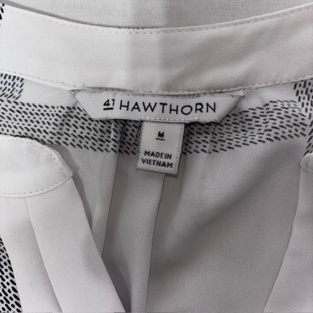 41 Hawthorn Womens White Gray Windowpane Split Neck 3/4 Sleeve Blouse Medium - Picture 6 of 7
